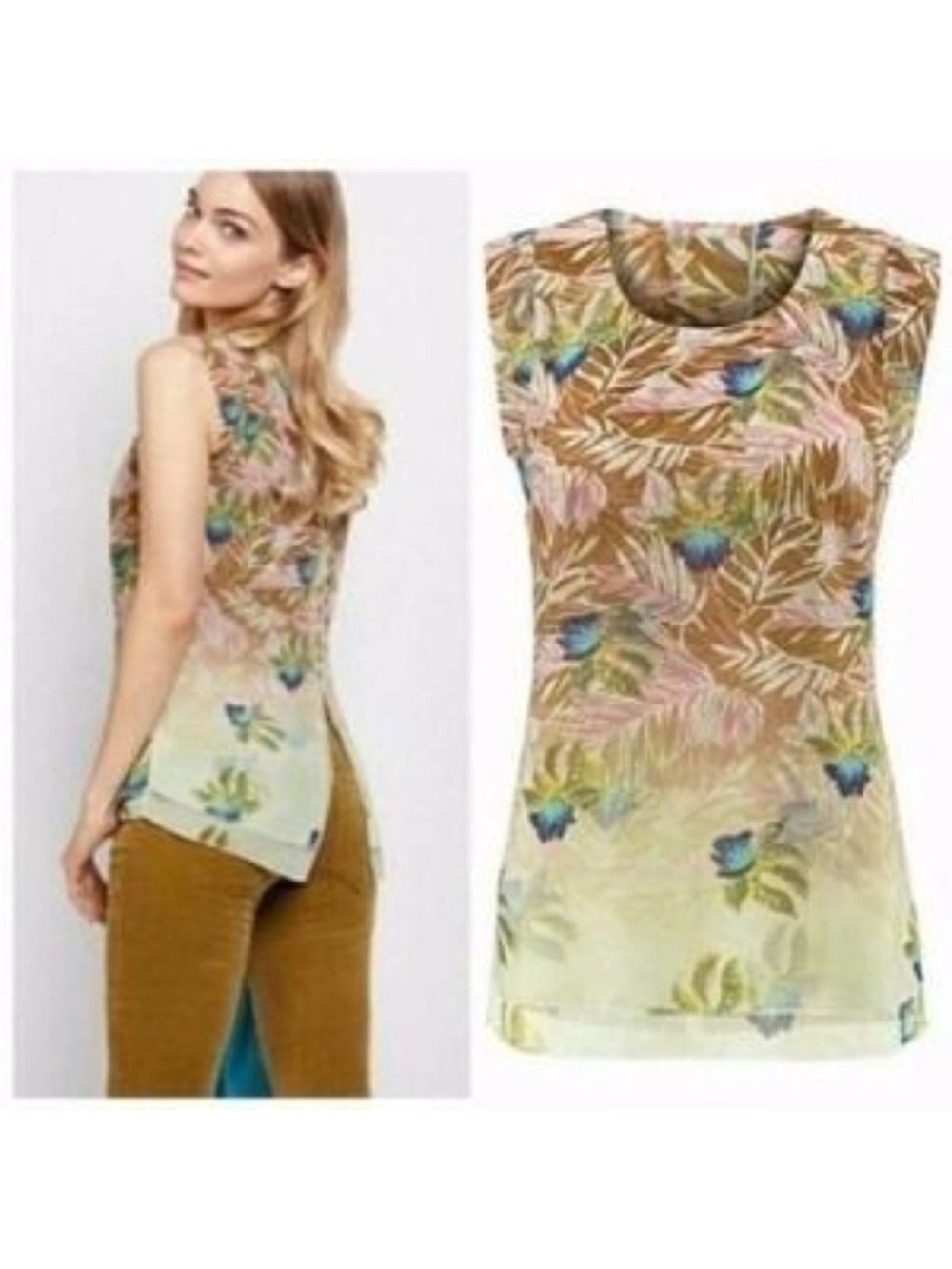 Cabi Tropical Orchid Parlor Top Scoop Neck Split Back Tank Size XL